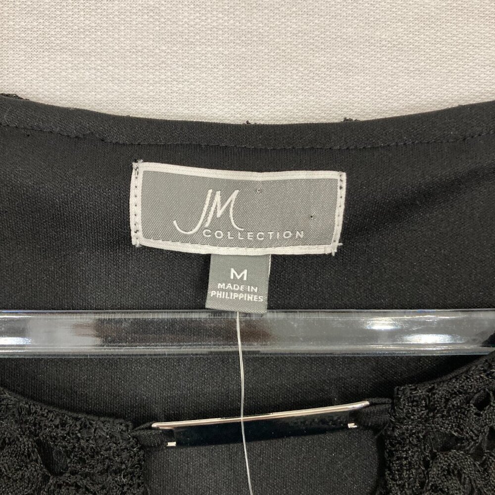 New JM Collection Black Lace Crew Neck Stretch 3/4 Sleeve Pullover Blouse Medium - Picture 2 of 11